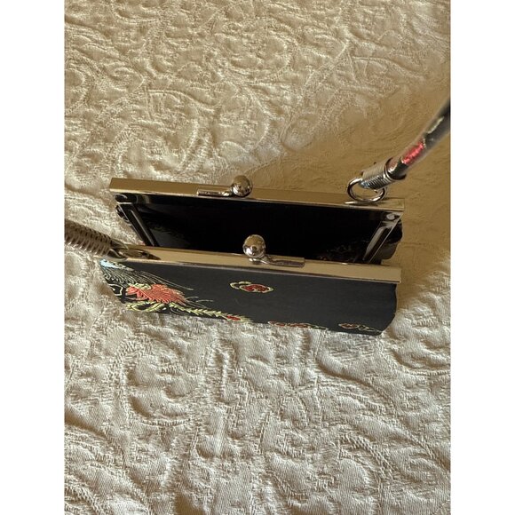 Mini Tiny Vintage Black Satin Brocade Evening Purse Metal Handle & Clasp Closure - Picture 13 of 16